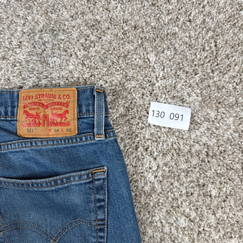 Levi's 511 Jeans Mens 34x32 Blue Medium Wash Distressed Denim Slim Fit - Picture 15 of 15